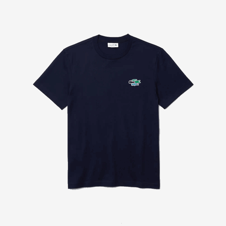 homens Lacoste azul marinho 166 t-shirt crocodilos de algodão orgânico com gola redonda 08D0920