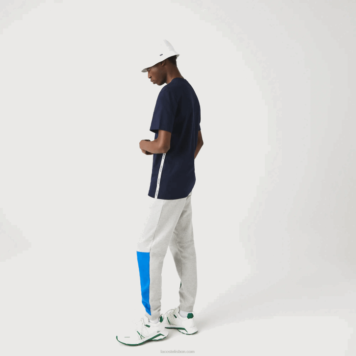 homens Lacoste azul marinho 166 t-shirt de algodão com gola redonda de bandas de marca 08D0909
