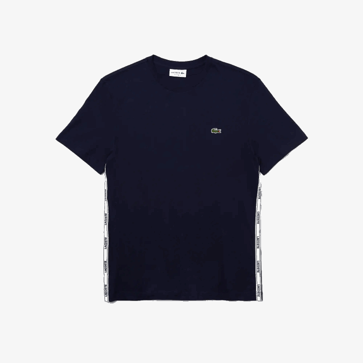 homens Lacoste azul marinho 166 t-shirt de algodão com gola redonda de bandas de marca 08D0909