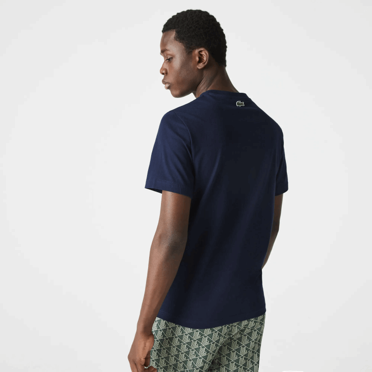 homens Lacoste azul marinho 166 t-shirt de algodão com marca de crocodilo 08D01580