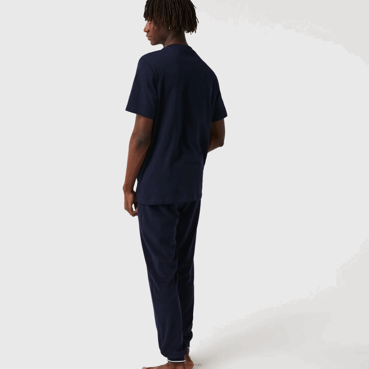 homens Lacoste azul marinho 166 t-shirt de algodão de gola redonda de crocodilo de veludo 08D01344