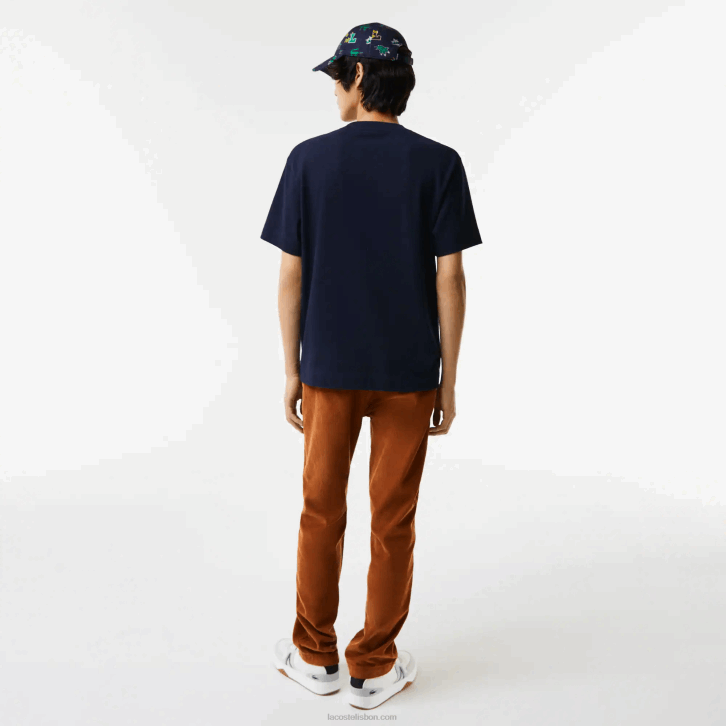 homens Lacoste azul marinho 166 t-shirt de crocodilo oversized de ajuste relaxado 08D0607