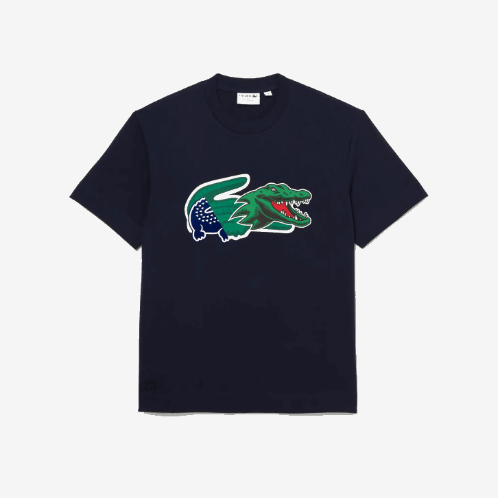 homens Lacoste azul marinho 166 t-shirt de crocodilo oversized de ajuste relaxado 08D0607