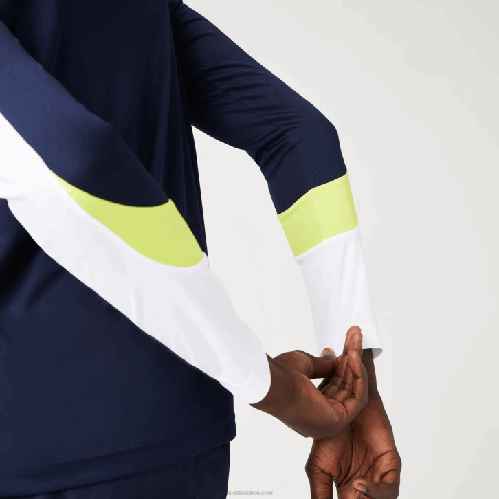 homens Lacoste azul marinho amarelo branco 692 camiseta esporte tênis 08D0754