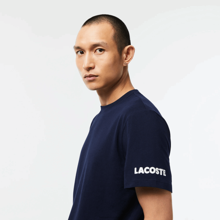 homens Lacoste azul marinho branco 525 camiseta de algodão com estampa contrastante 08D0495