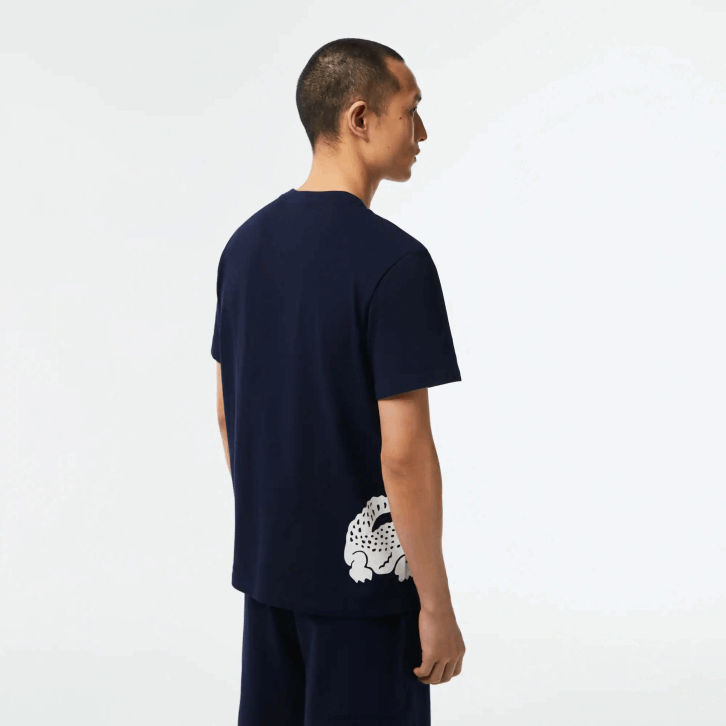 homens Lacoste azul marinho branco 525 camiseta de algodão com estampa contrastante 08D0495