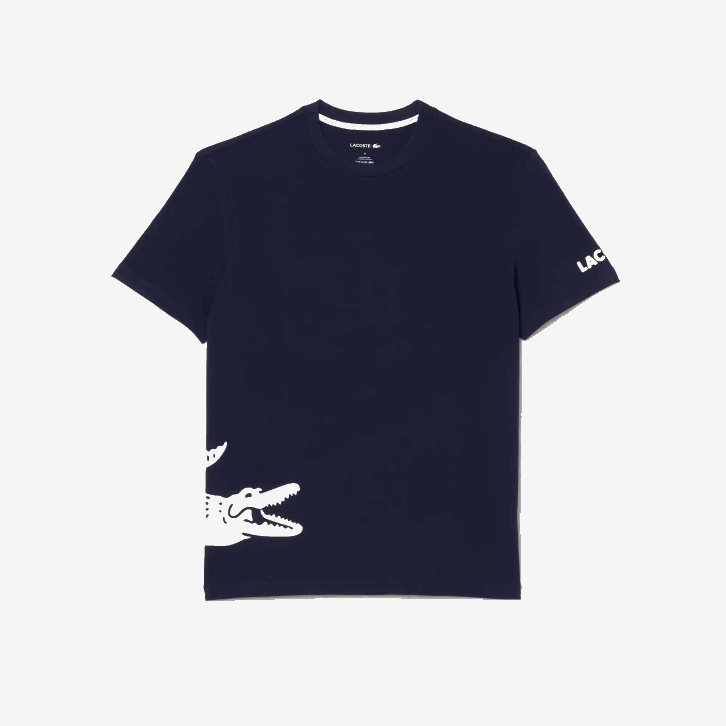 homens Lacoste azul marinho branco 525 camiseta de algodão com estampa contrastante 08D0495
