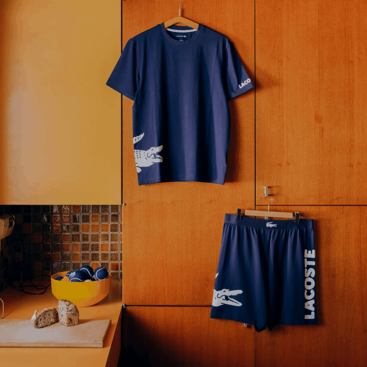 homens Lacoste azul marinho branco 525 camiseta de algodão com estampa contrastante 08D0495