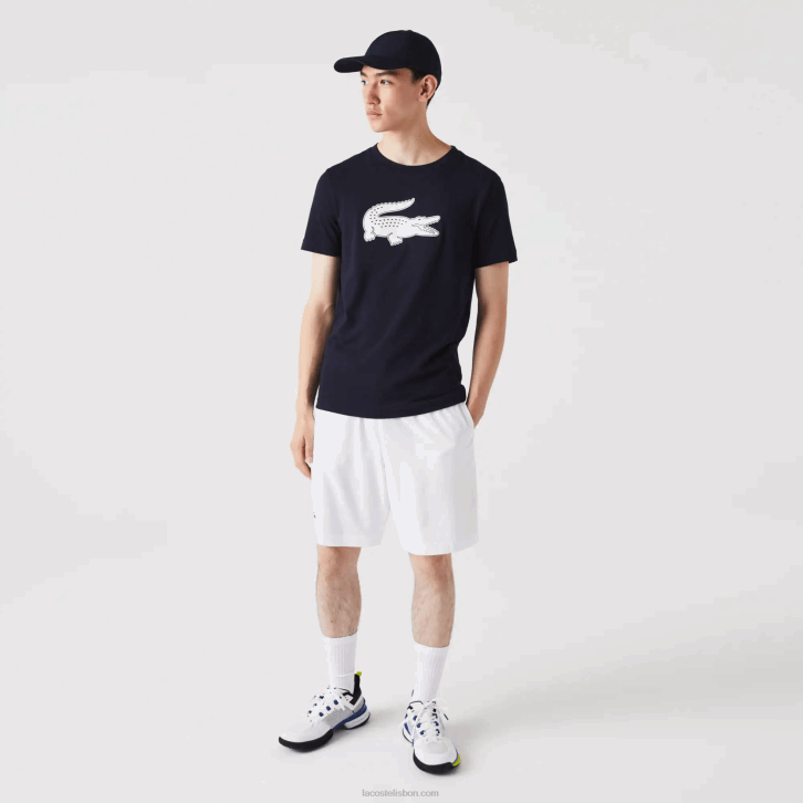 homens Lacoste azul marinho branco 525 camiseta esportiva respirável de crocodilo com estampa 3d 08D0706