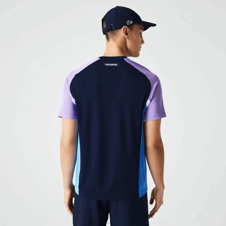 homens Lacoste azul marinho roxo branco azul 5xj camiseta esportiva color block ultra-dry tênis piquê 08D0584