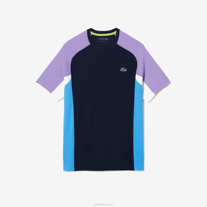 homens Lacoste azul marinho roxo branco azul 5xj camiseta esportiva color block ultra-dry tênis piquê 08D0584
