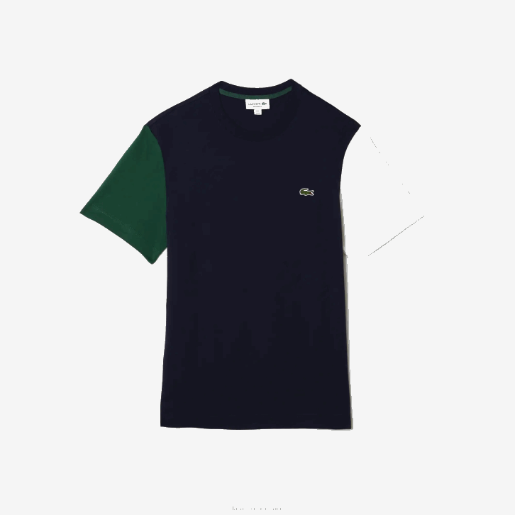 homens Lacoste azul marinho verde branco yun camiseta de jérsei de algodão colorblock de ajuste regular 08D0814