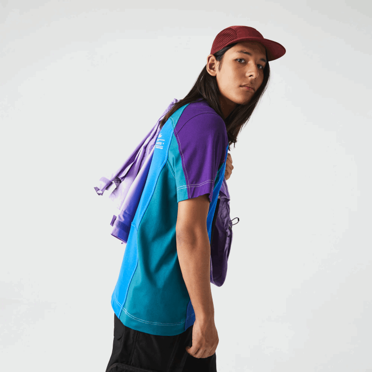 homens Lacoste azul verde roxo 7w6 t-shirt piqué elástica color block de ajuste regular Heritage 08D0819