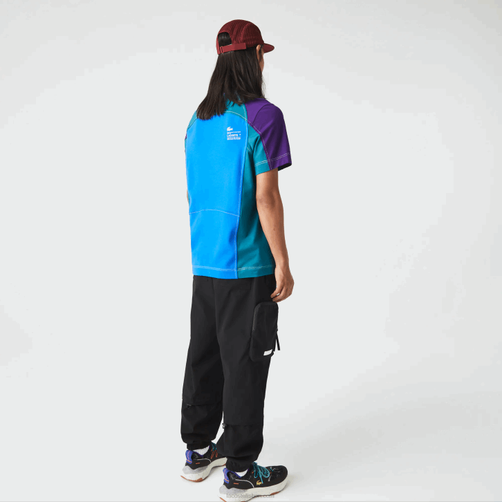 homens Lacoste azul verde roxo 7w6 t-shirt piqué elástica color block de ajuste regular Heritage 08D0819