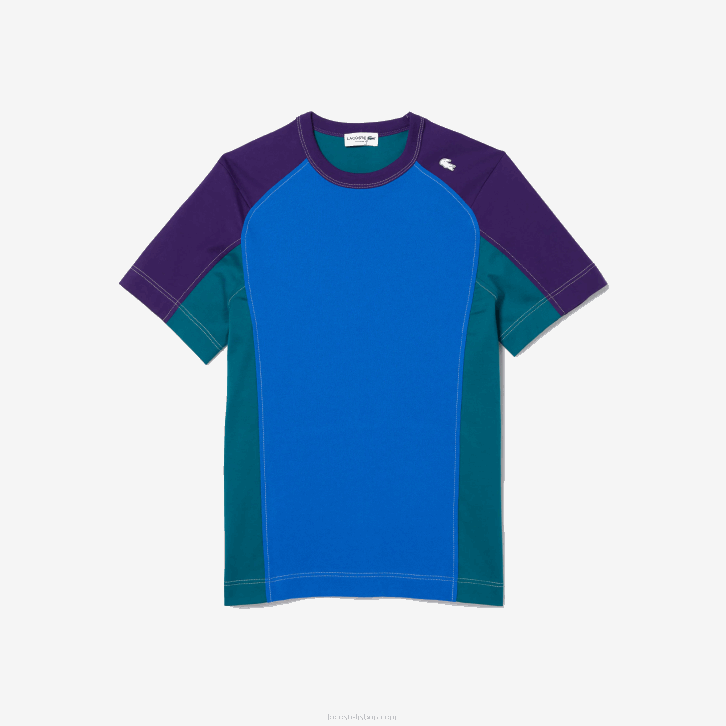 homens Lacoste azul verde roxo 7w6 t-shirt piqué elástica color block de ajuste regular Heritage 08D0819