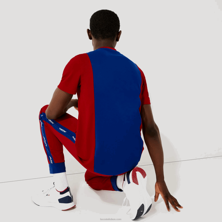 homens Lacoste azul vermelho branco vpa camiseta bicolor resistente respirável esportiva 08D0901