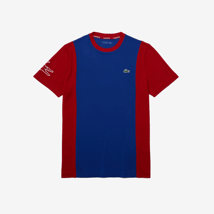 homens Lacoste azul vermelho branco vpa camiseta bicolor resistente respirável esportiva 08D0901