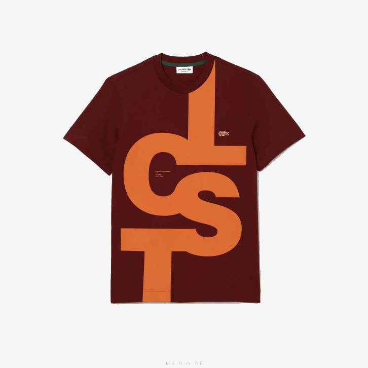 homens Lacoste bordeaux zs1 camiseta de algodão com letras contrastantes de ajuste regular 08D0566