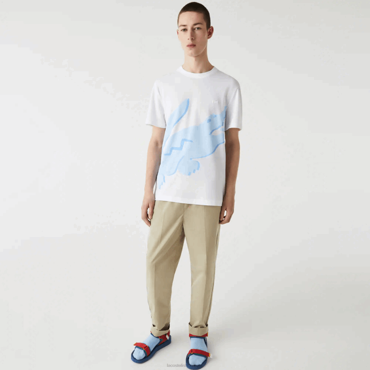 homens Lacoste branco 001 Camiseta de algodão orgânico stretch com estampa de crocodilo 08D0637