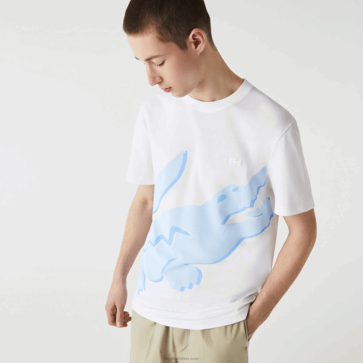 homens Lacoste branco 001 Camiseta de algodão orgânico stretch com estampa de crocodilo 08D0637