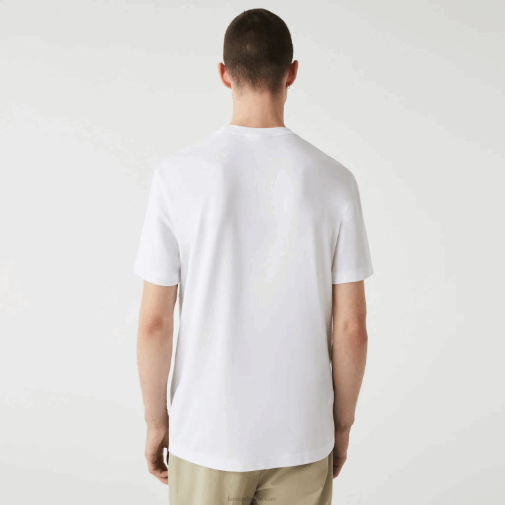 homens Lacoste branco 001 Camiseta de algodão orgânico stretch com estampa de crocodilo 08D0637