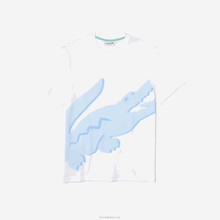 homens Lacoste branco 001 Camiseta de algodão orgânico stretch com estampa de crocodilo 08D0637