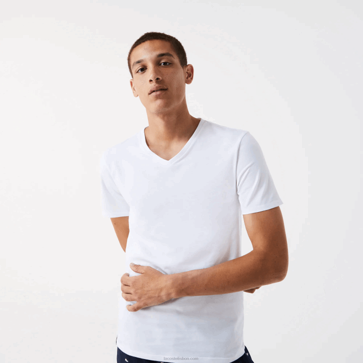 homens Lacoste branco 001 Pack de 3 t-shirts lisas 08D01345