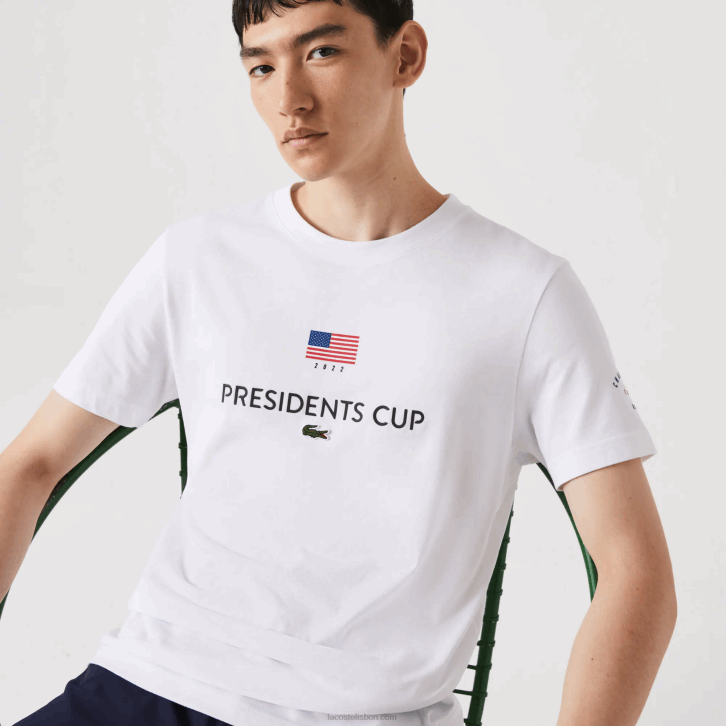 homens Lacoste branco 001 camiseta da bandeira americana do esporte da copa dos presidentes 08D0861