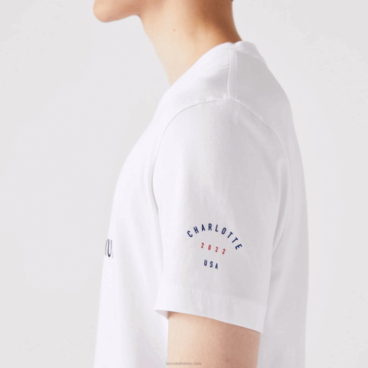 homens Lacoste branco 001 camiseta da bandeira americana do esporte da copa dos presidentes 08D0861