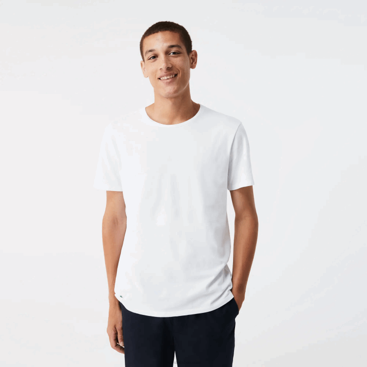 homens Lacoste branco 001 camiseta de algodão com gola redonda pacote com 3 08D01350