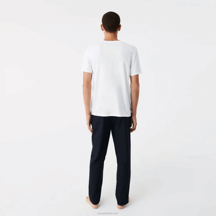 homens Lacoste branco 001 camiseta de algodão com gola redonda pacote com 3 08D01350