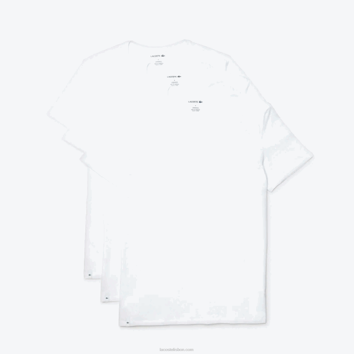 homens Lacoste branco 001 camiseta de algodão com gola redonda pacote com 3 08D01350