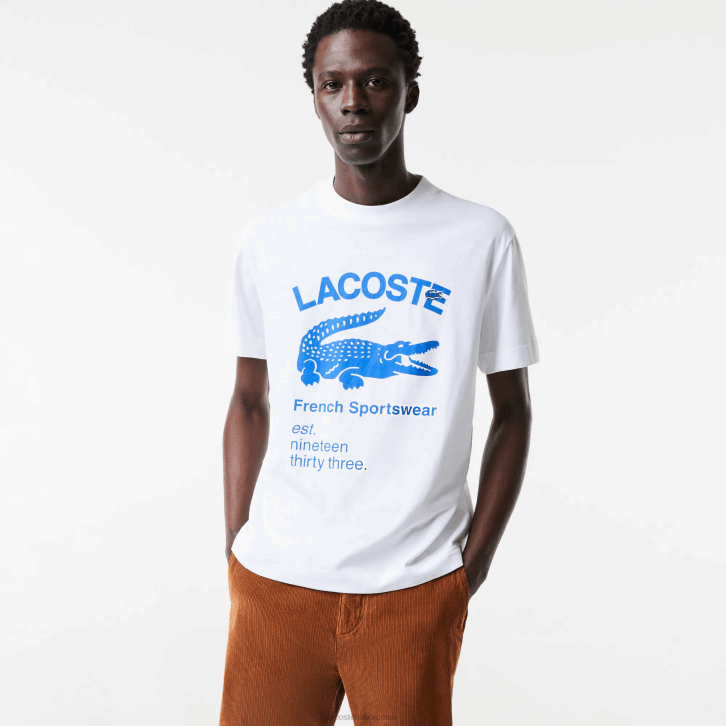 homens Lacoste branco 001 camiseta de crocodilo de ajuste relaxado 08D0698
