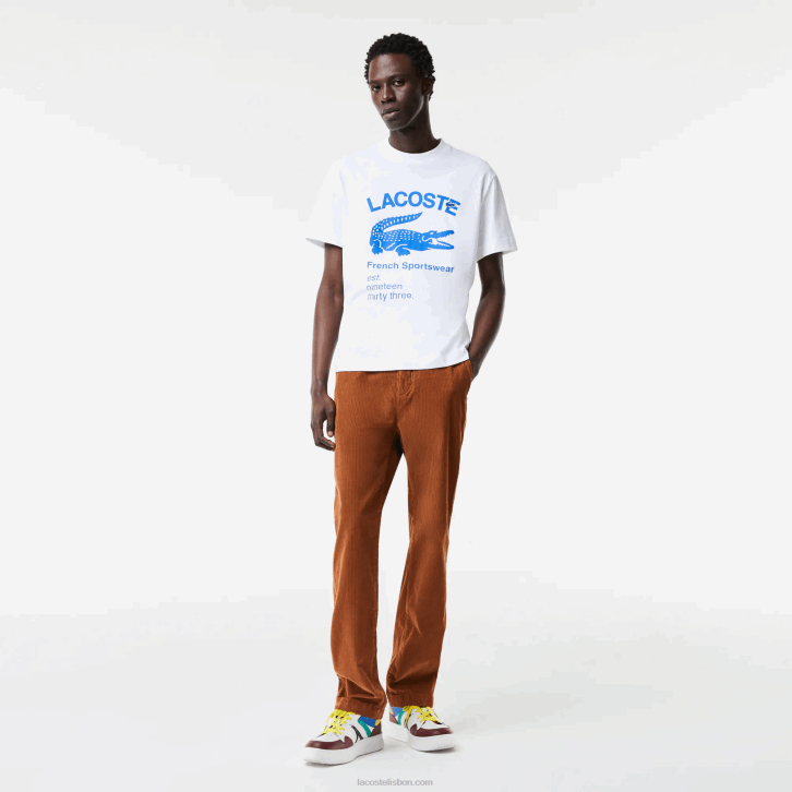 homens Lacoste branco 001 camiseta de crocodilo de ajuste relaxado 08D0698
