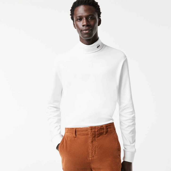 homens Lacoste branco 001 camiseta de gola alta de algodão orgânico 08D0803