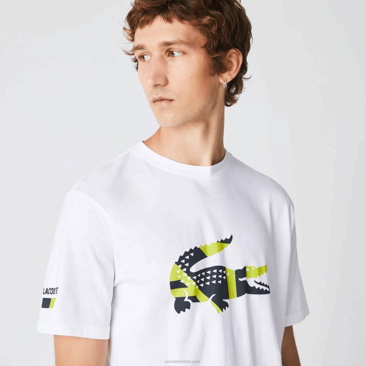 homens Lacoste branco 001 camiseta de jérsei de algodão com estampa gráfica 08D01628