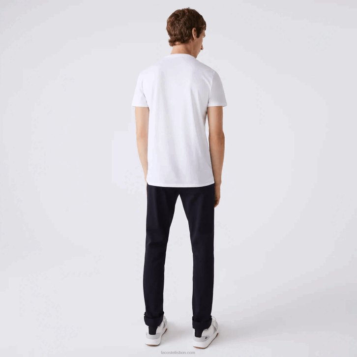 homens Lacoste branco 001 camiseta de jérsei de algodão pima com decote v 08D040