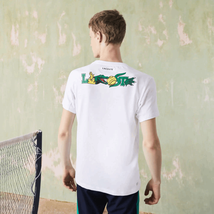 homens Lacoste branco 001 camiseta esportiva com estampa de crocodilo 08D0681