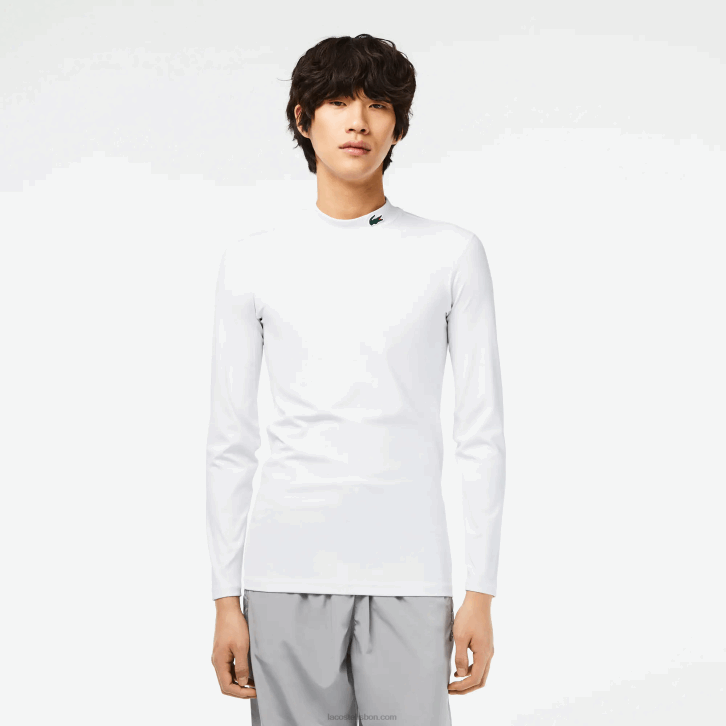 homens Lacoste branco 001 camiseta esportiva manga longa justa 08D0245