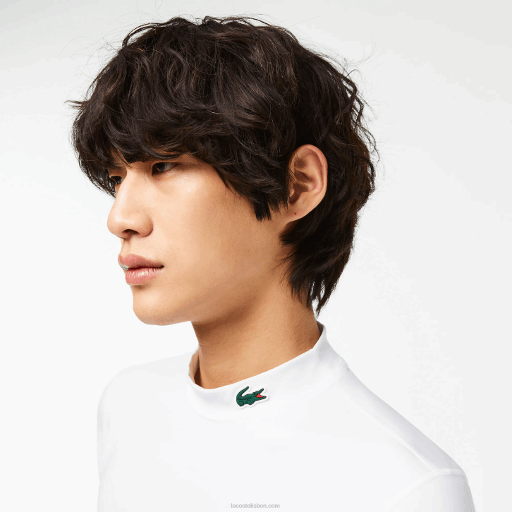 homens Lacoste branco 001 camiseta esportiva manga longa justa 08D0245