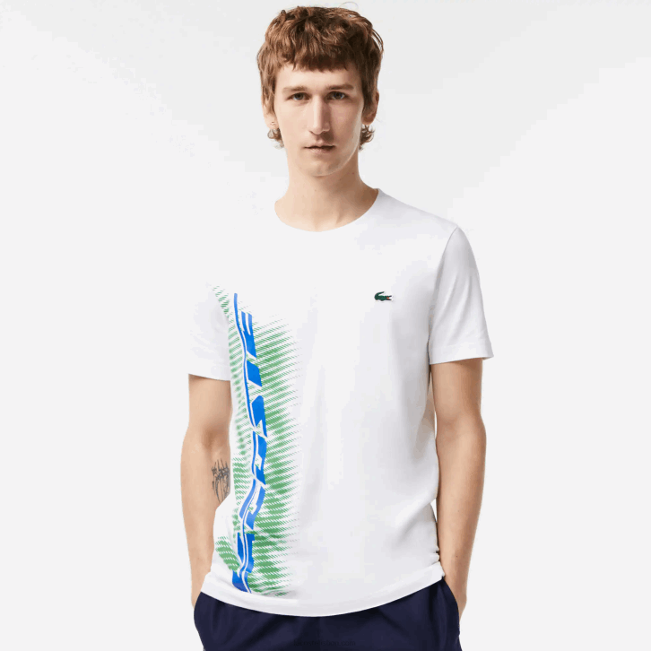 homens Lacoste branco 001 camiseta esportiva regular fit com marca contrastante 08D091
