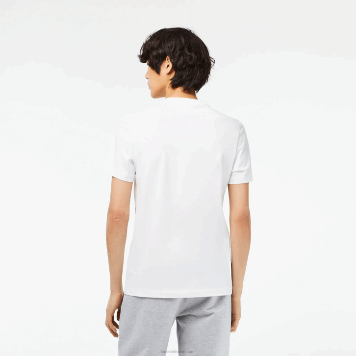 homens Lacoste branco 001 camiseta estampada em jersey de algodão 08D063