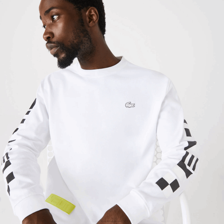homens Lacoste branco 001 camiseta estampada folgada 08D0796