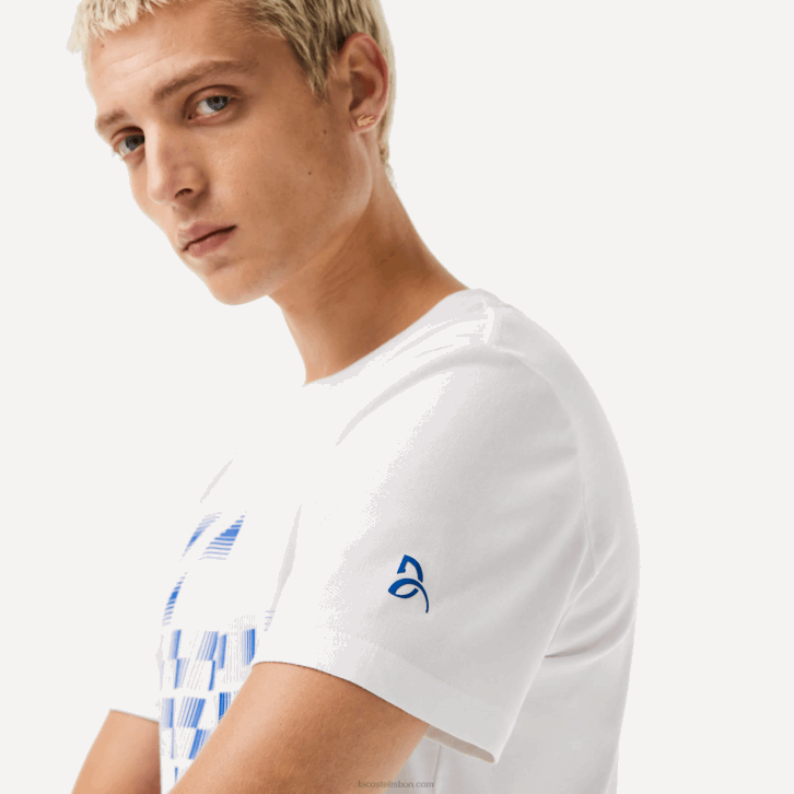 homens Lacoste branco 001 camiseta estampada sport x novak djokovic 08D0603