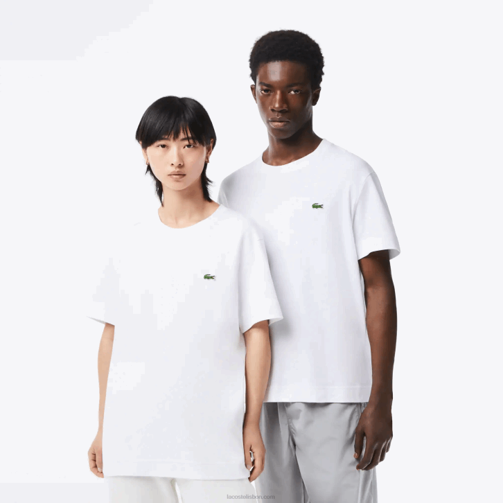 homens Lacoste branco 001 camiseta gola redonda de algodão orgânico 08D095