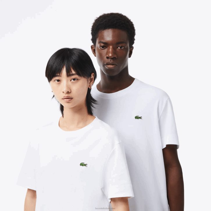 homens Lacoste branco 001 camiseta gola redonda de algodão orgânico 08D095
