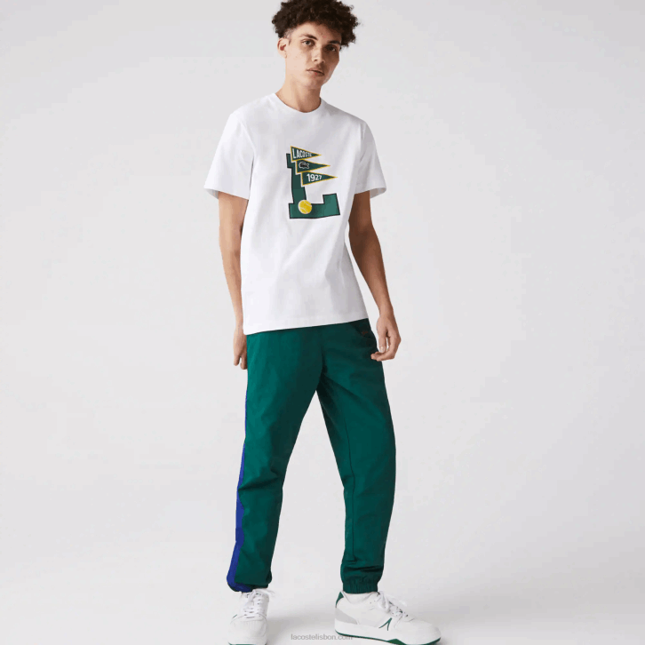 homens Lacoste branco 001 camiseta gola redonda flâmulas l badge algodão 08D0914
