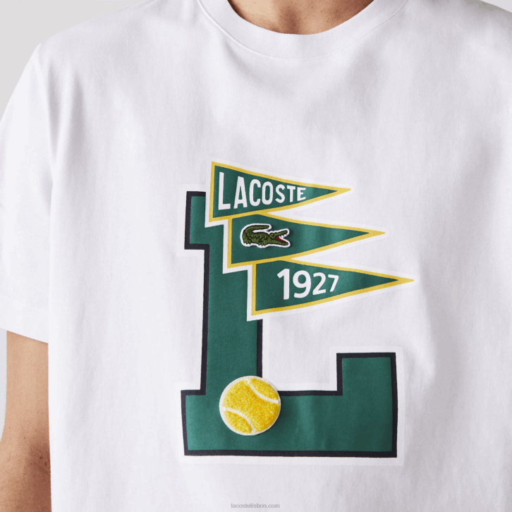 homens Lacoste branco 001 camiseta gola redonda flâmulas l badge algodão 08D0914