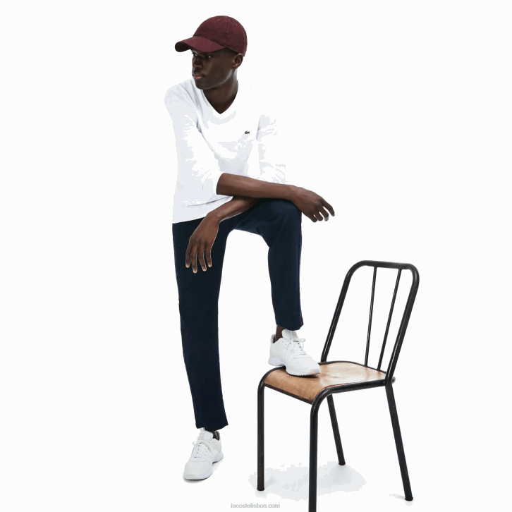 homens Lacoste branco 001 camiseta leve de algodão pima com decote em v 08D0675