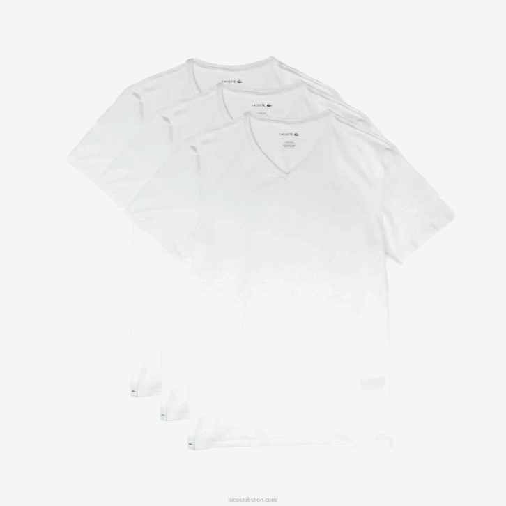 homens Lacoste branco 001 camiseta lounge com 3 unidades 08D01579